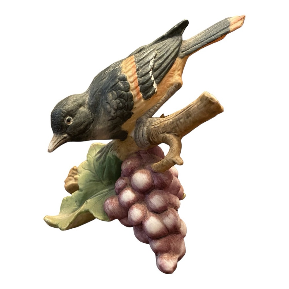 Vintage Ardco Baltimore Oriole Bird Figurine on Grapes Branch Japan MCM Ceramic